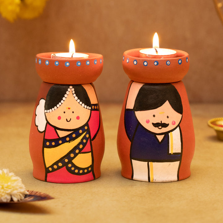 Handpainted Terracotta Tealight Holder Set & Diya Hamper