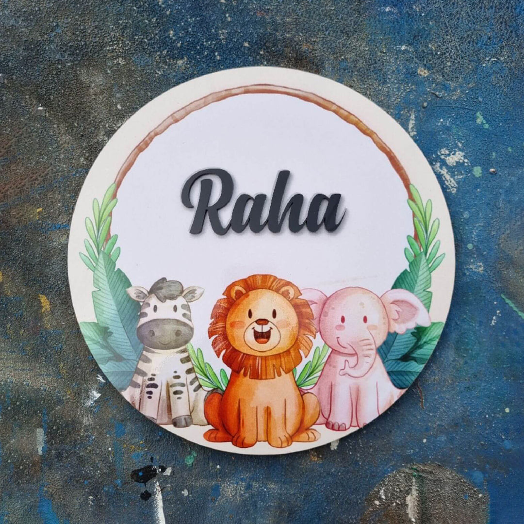 Personalized Animal Printed Kid's Nameplate with 3D Letters