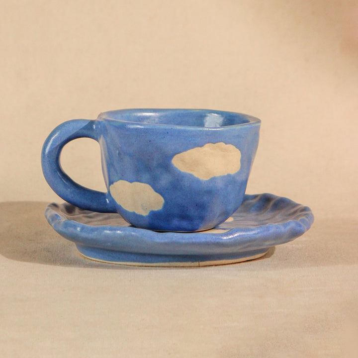 Handpainted Clouds Ceramic Mug & Saucer Set