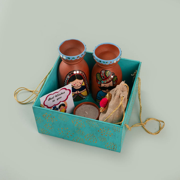 Handpainted Terracotta Tealight Holder & Diya Hamper