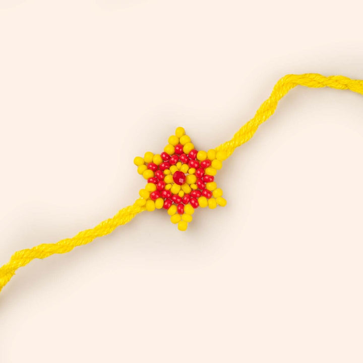 Handcrafted Glass Beads Phool Rakhi With Roli Chawal