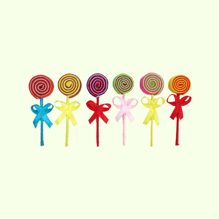 Handcrafted Felt 3D Toffee Candy Lollipop Christmas Ornament | Pack of 6