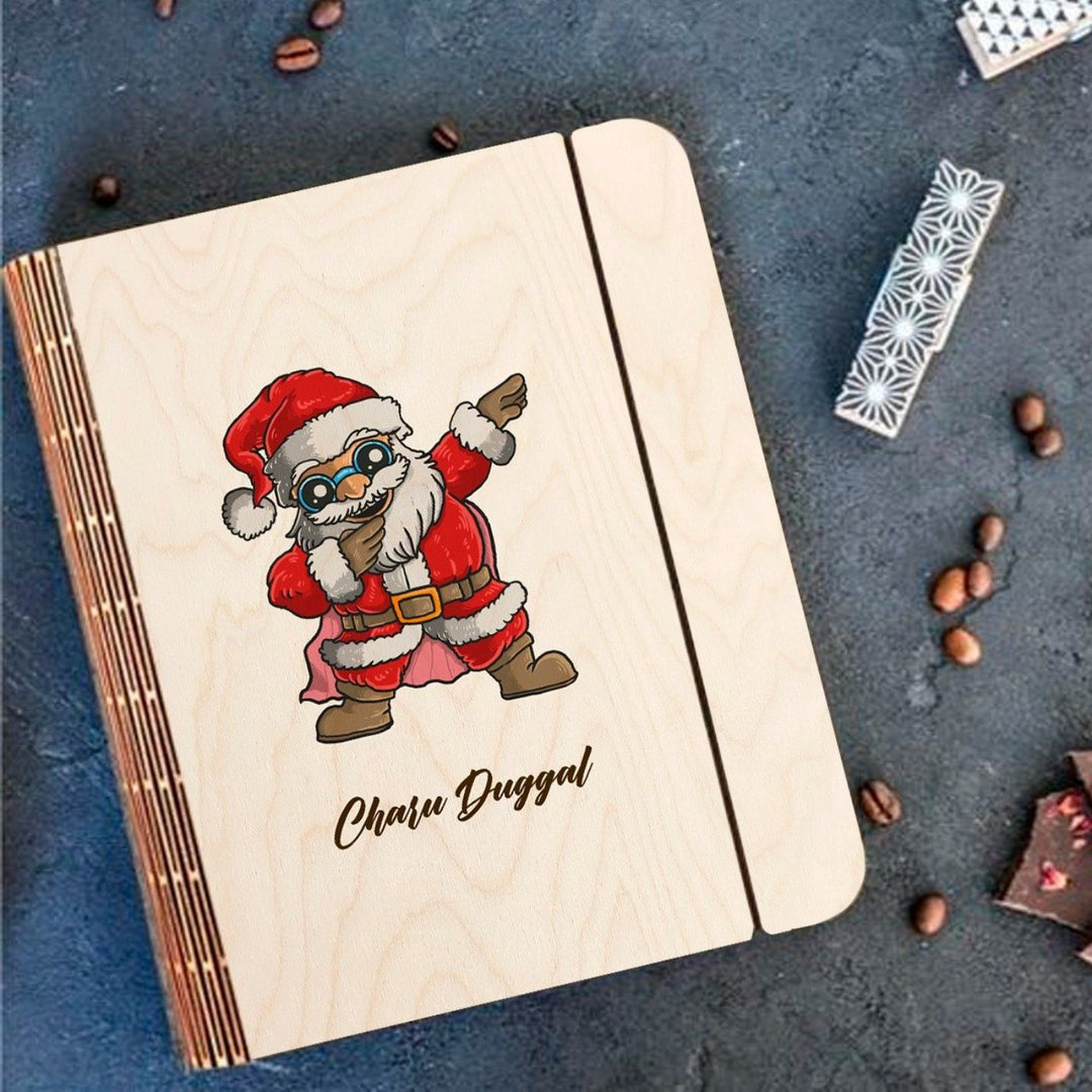 Wooden Personalized Christmas Santa Notebook Binder | A5, 50 Blank Pages, 120 GSM