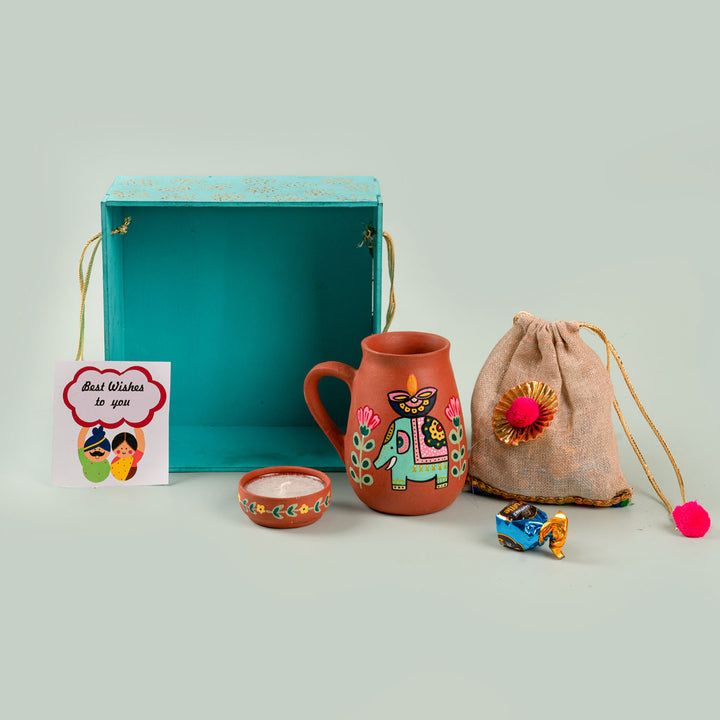 Handpainted Terracotta Mug & Diya Diwali Hamper