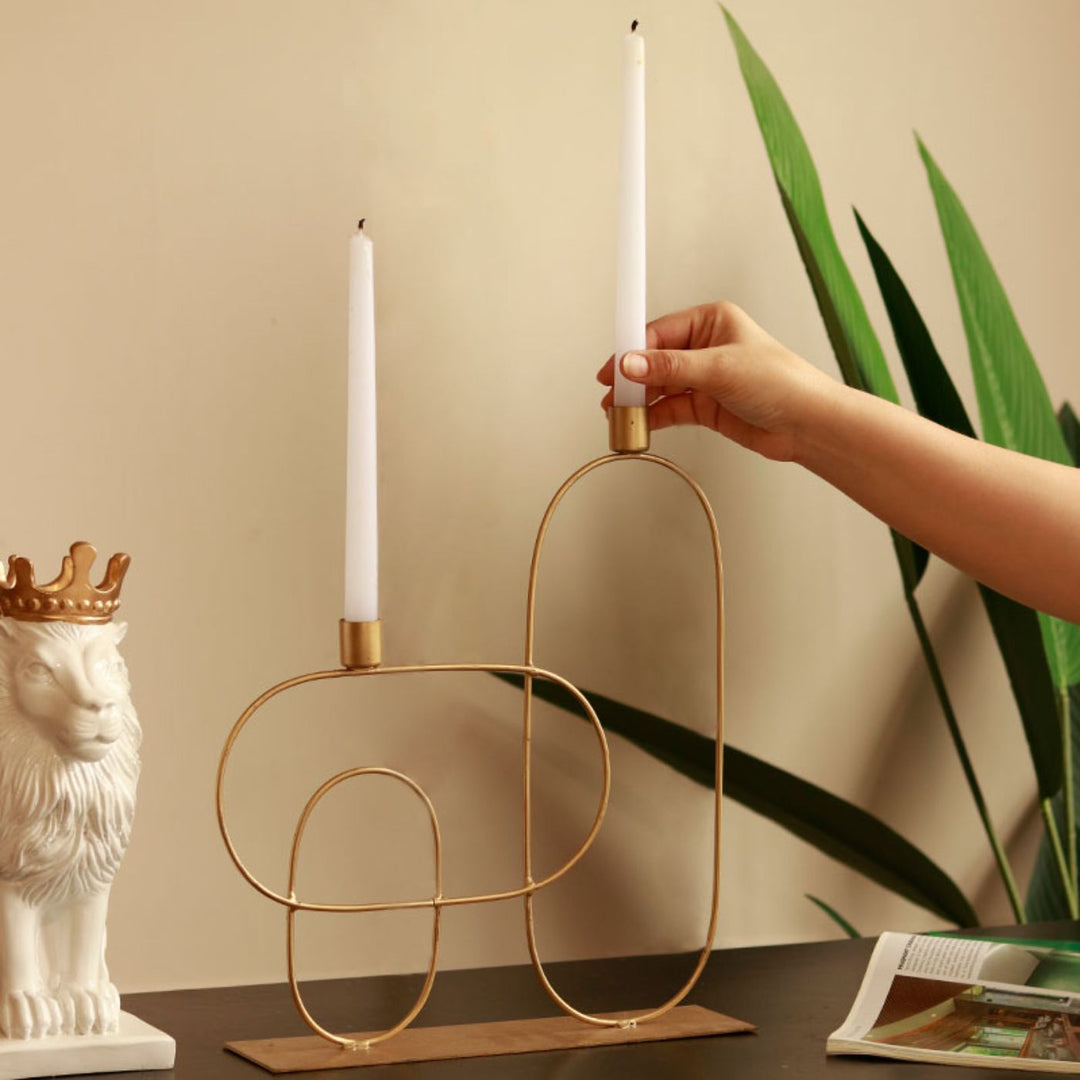 Scandinavian Metal Gold Finish Candle Holder