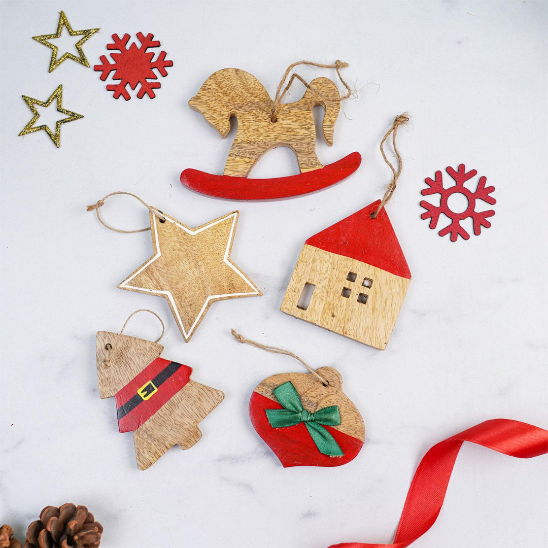 Handcrafted Wooden Cutout Christmas Ornaments | Set of 5