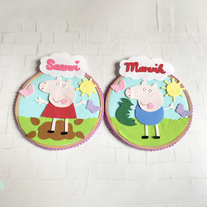 Personalized Felt Peppa Pig Theme Wall Nameplate