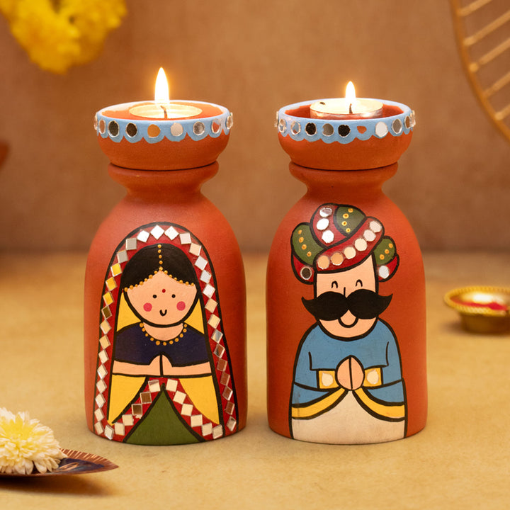 Handpainted Terracotta Tealight Holder Set & Diya Hamper