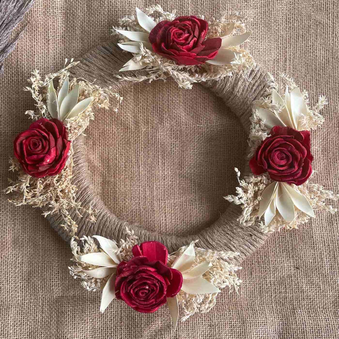 Jute & Paper Flower Floral Wreath