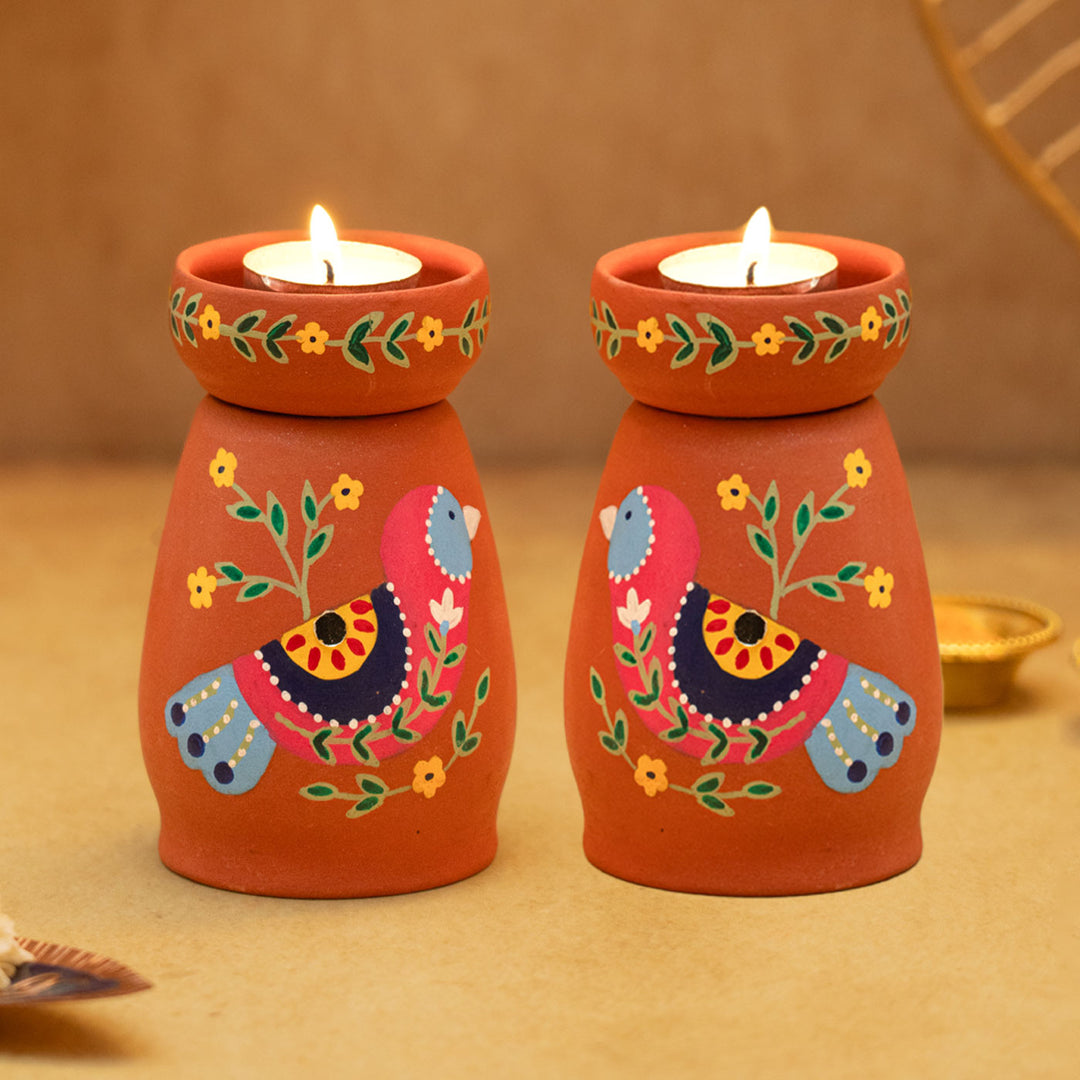 Handpainted Terracotta Tealight Holder Set & Diya Hamper