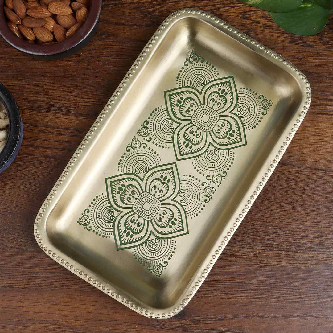 Dohar Handcrafted Brass Rectangular Tray