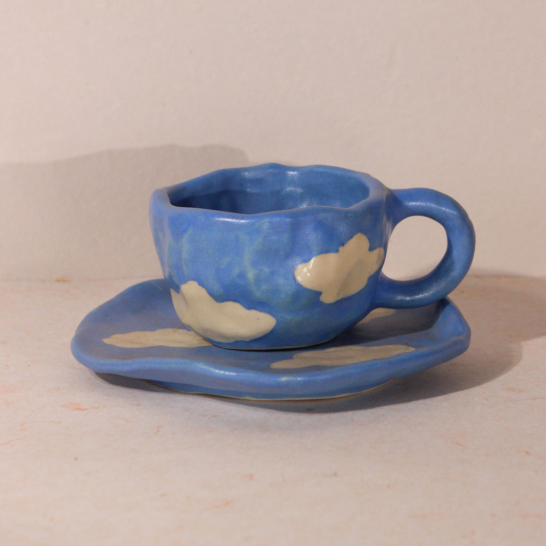 Handpainted Clouds Ceramic Mug & Saucer Set