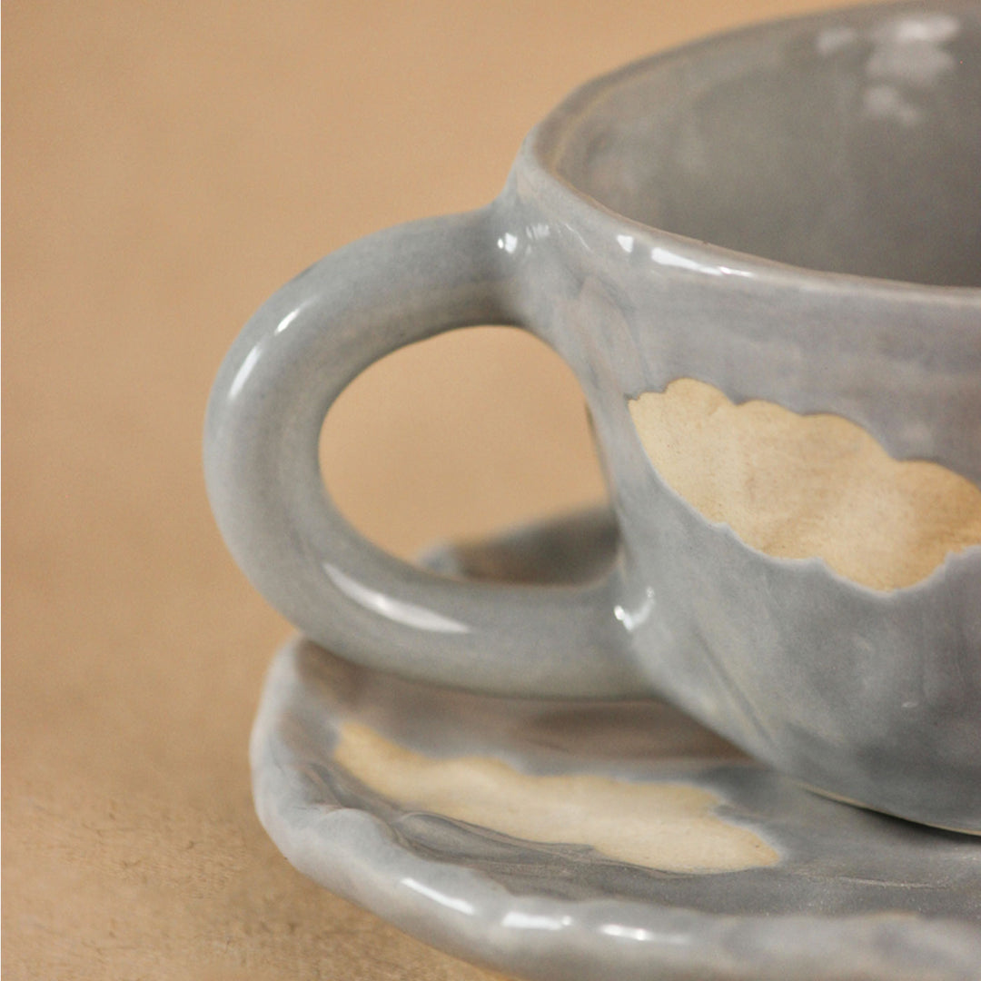 Handpainted Clouds Ceramic Mug & Saucer Set