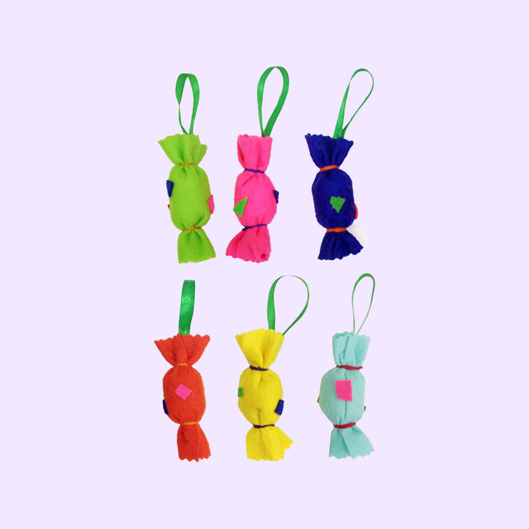 Handmade 3D Colourful Candy Felt Ornaments For Christmas Tree Decoration | Set Of 6