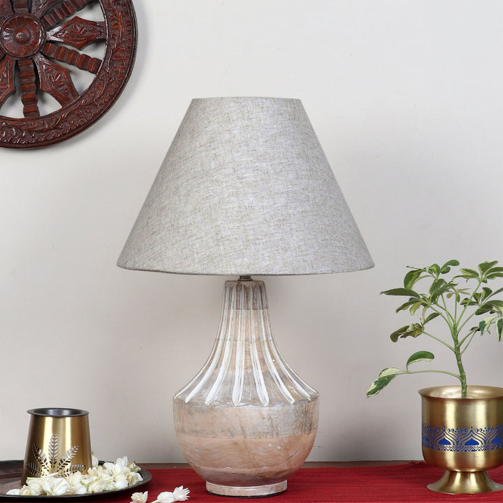 Ekatra Carving Mango Wood & Jute Table Lamp