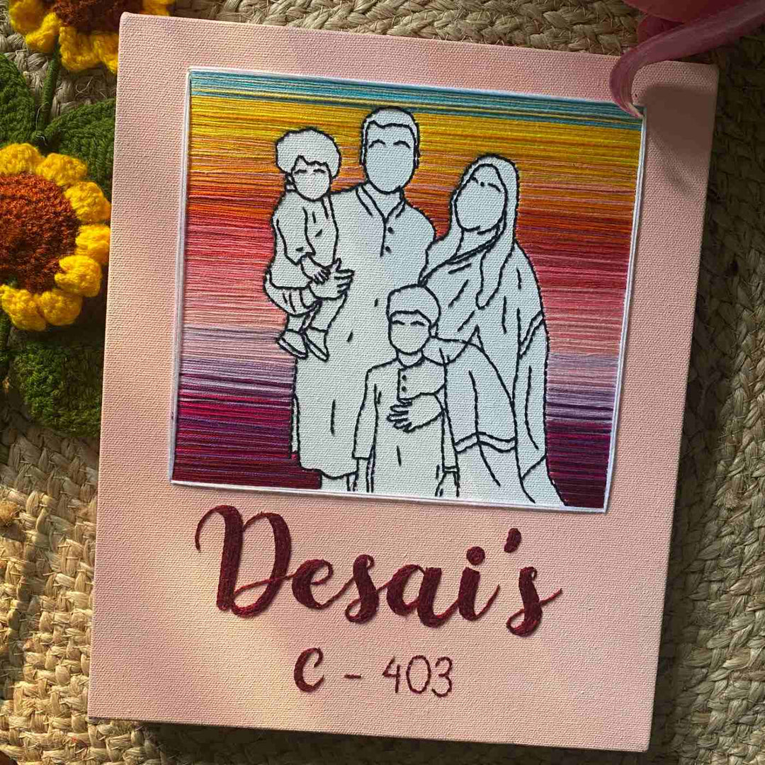 Photo Customized Hand Embroidered Canvas Sunset Hues Portrait Name Plate