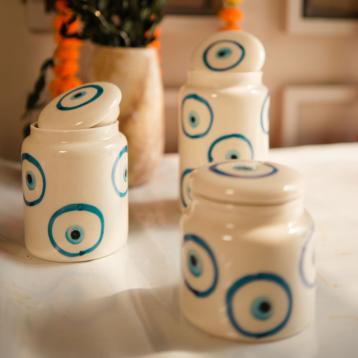 Handcrafted Evil Eyes Shaped Jars | Set of 3