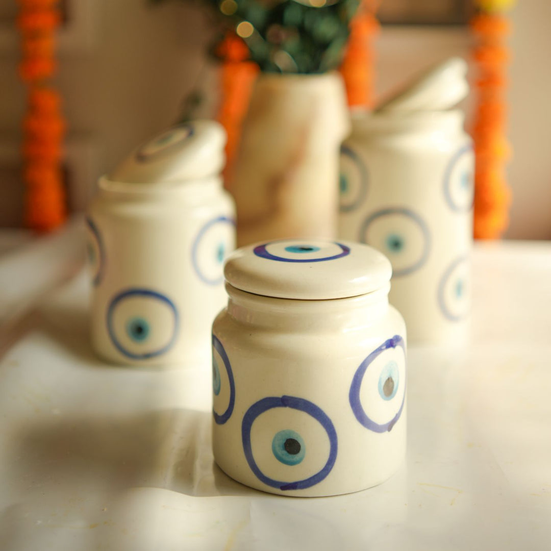 Handcrafted Evil Eyes Shaped Jars | Set of 3