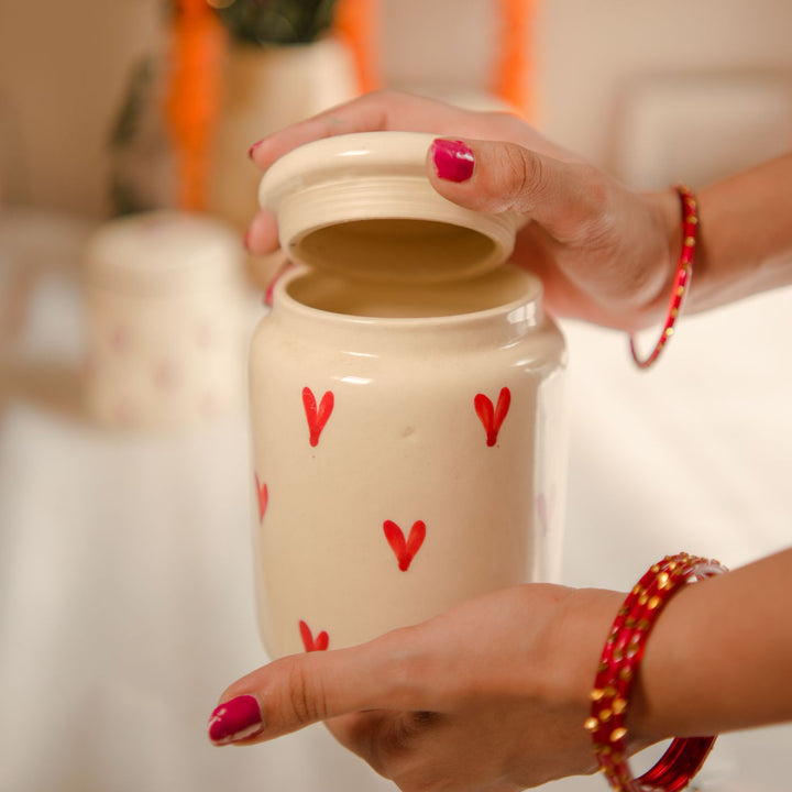 Handcrafted Ceramic Heart Shaped Jar | Set of 3