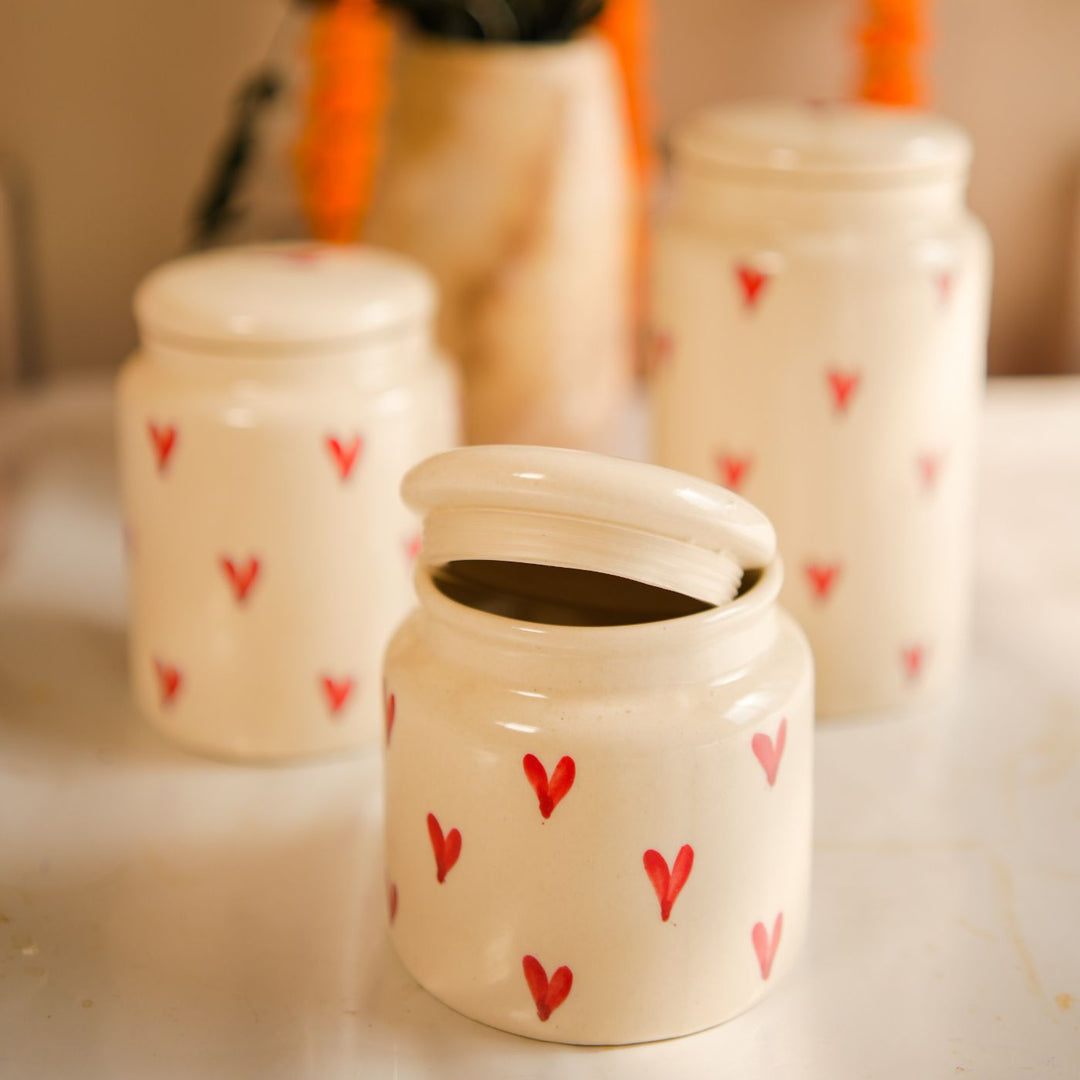 Handcrafted Ceramic Heart Shaped Jar | Set of 3