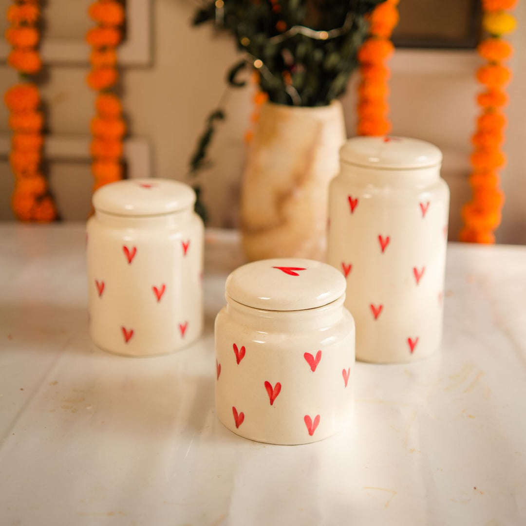 Handcrafted Ceramic Heart Shaped Jar | Set of 3