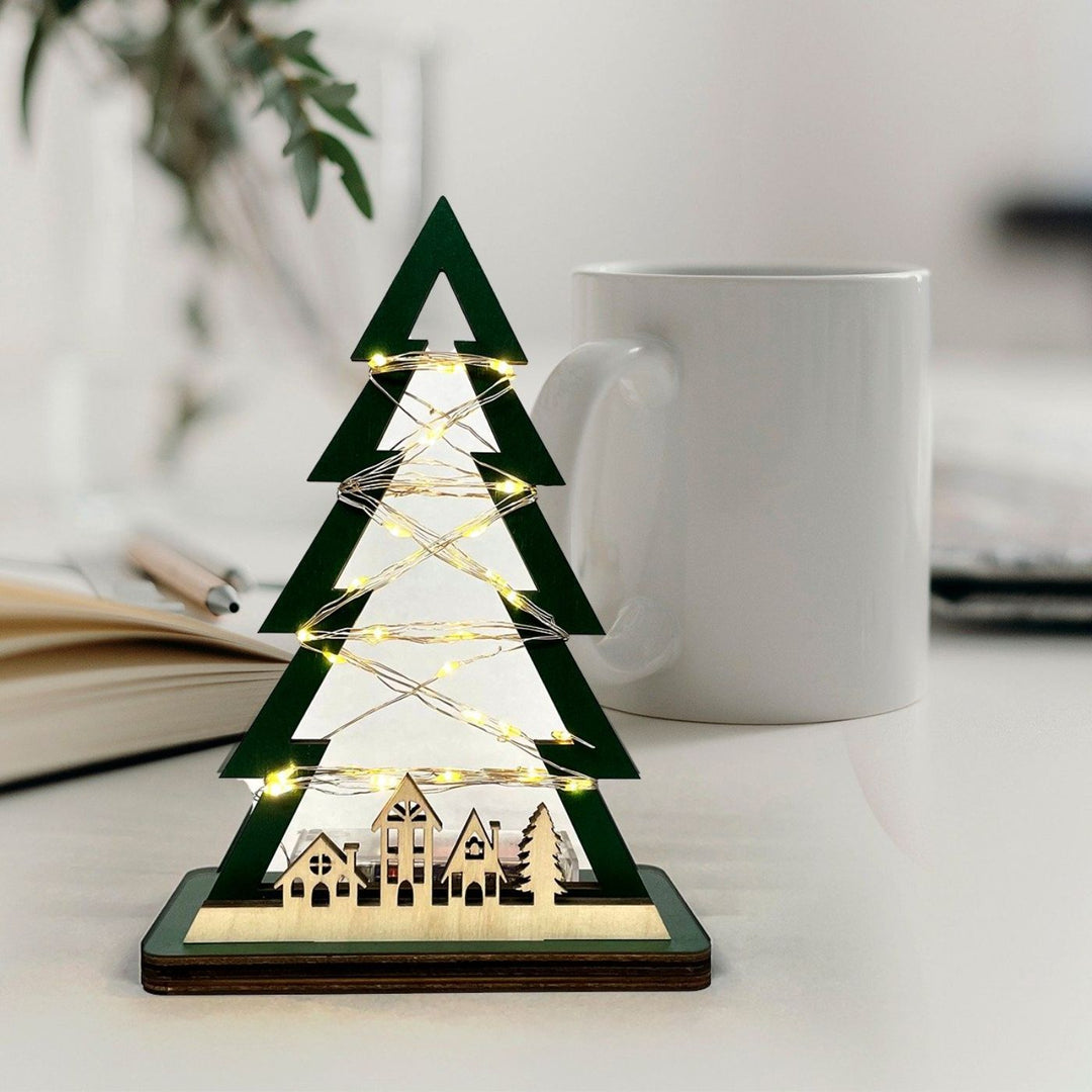 Wooden Tree with Lights Christmas Table Decor