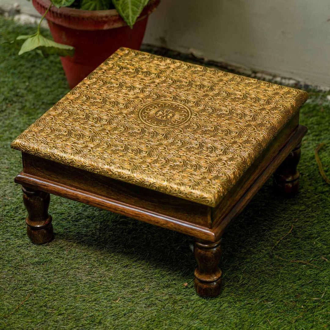 Zar Wood & Handcrafted Gold Artwork Stool