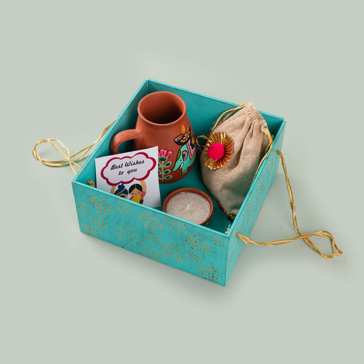 Handpainted Terracotta Mug & Diya Diwali Hamper