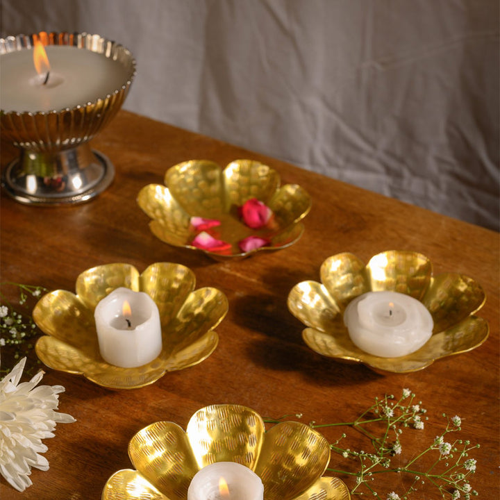 Handcrafted Aluminium Gold Candle Holders | Set of 2