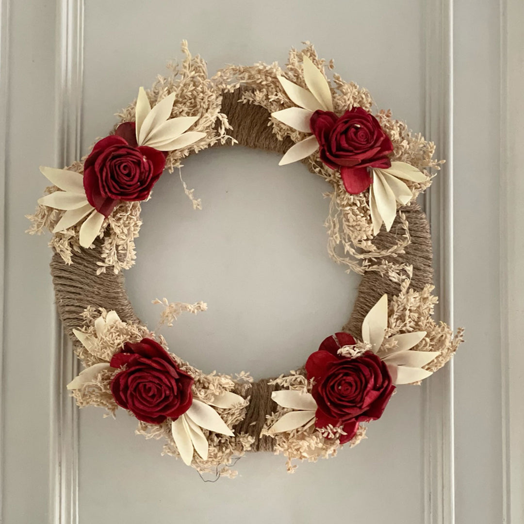 Handmade Jute & Paper Floral Wreath For Christmas Door Decoration