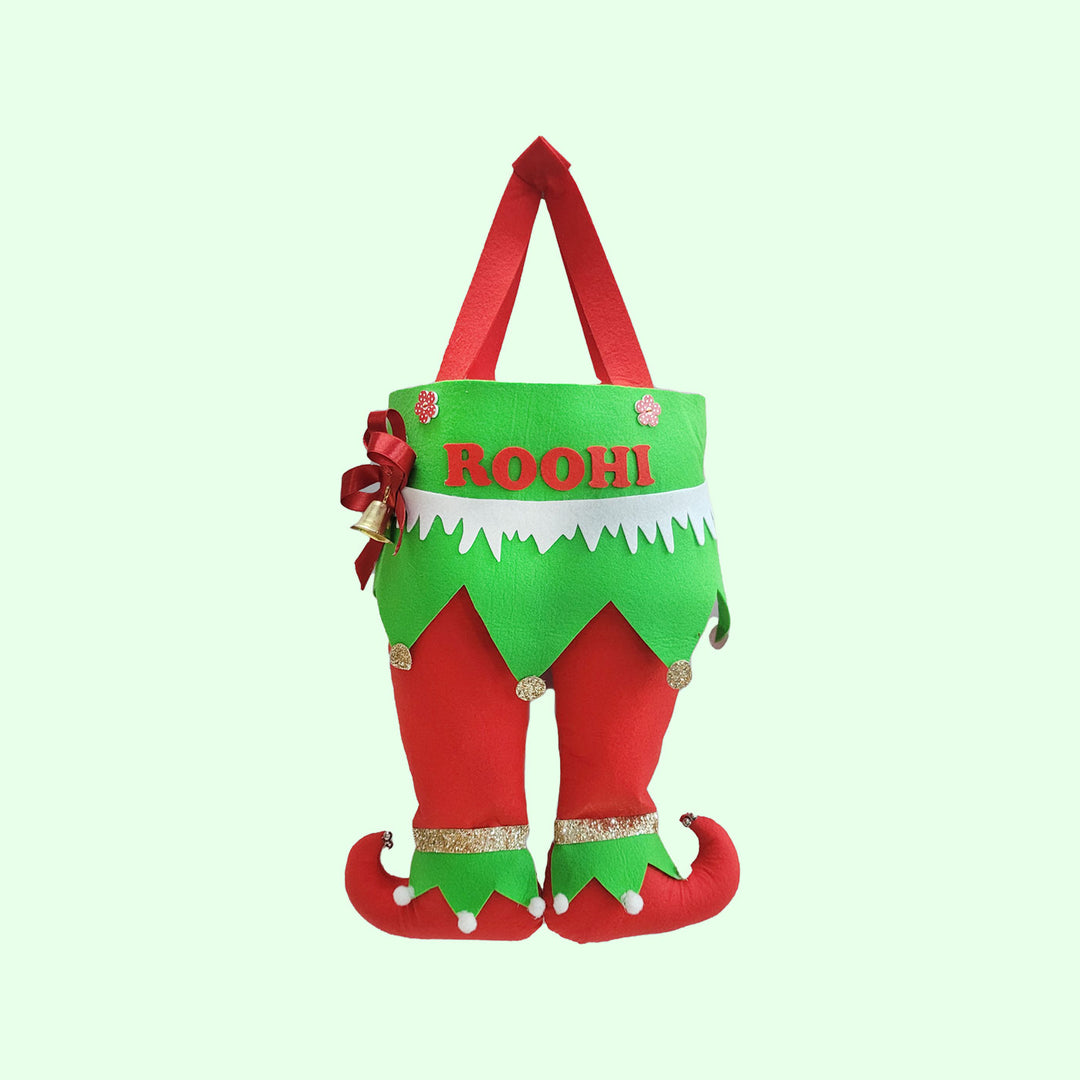 Personalized X Large Red & Green Elf Boot Felt Stocking For Christmas Wall Decoration