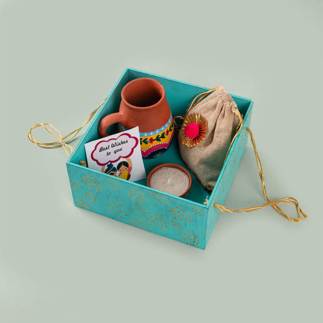 Handpainted Terracotta Mug & Diya Diwali Hamper