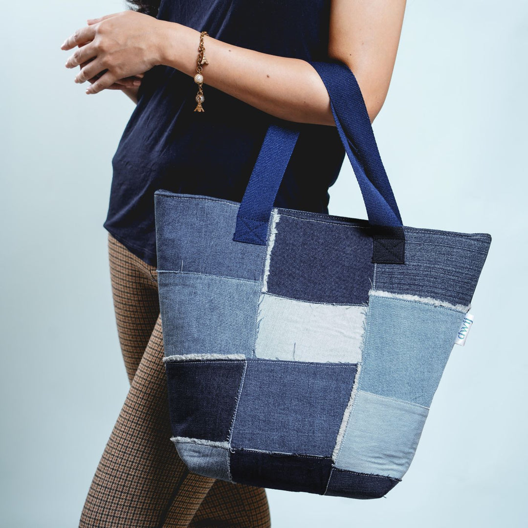 Handcrafted Upcycled Denim Patched Tote Bag