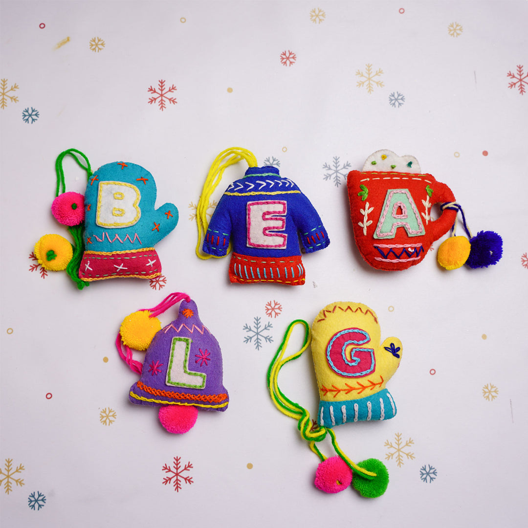 Personalised Hand Embroidered Christmas Ornaments | Set of 5