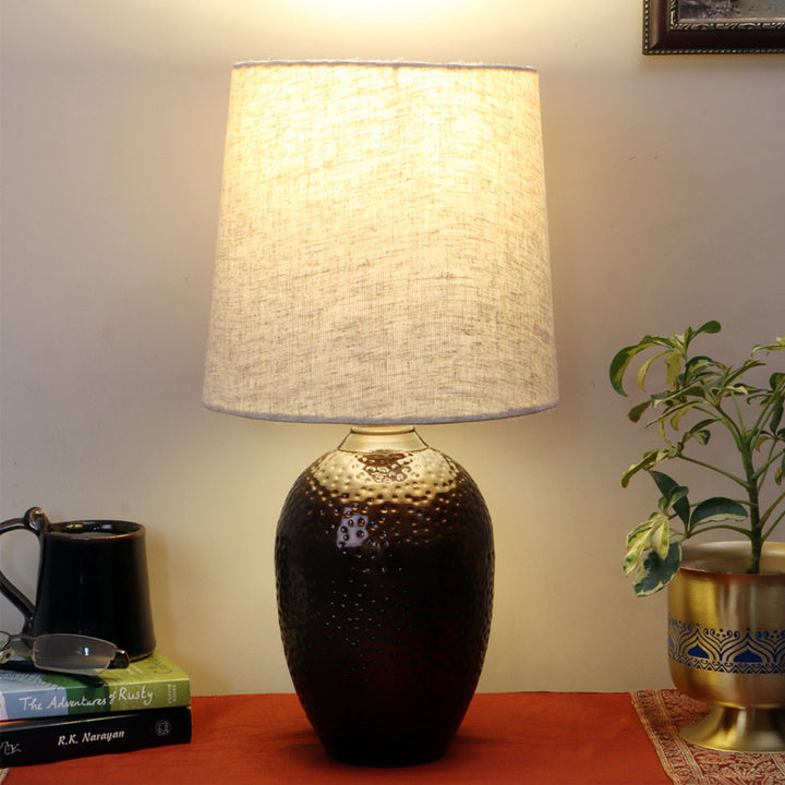 Nalanda Hand-Hammered Metal & Cotton Table Lamp