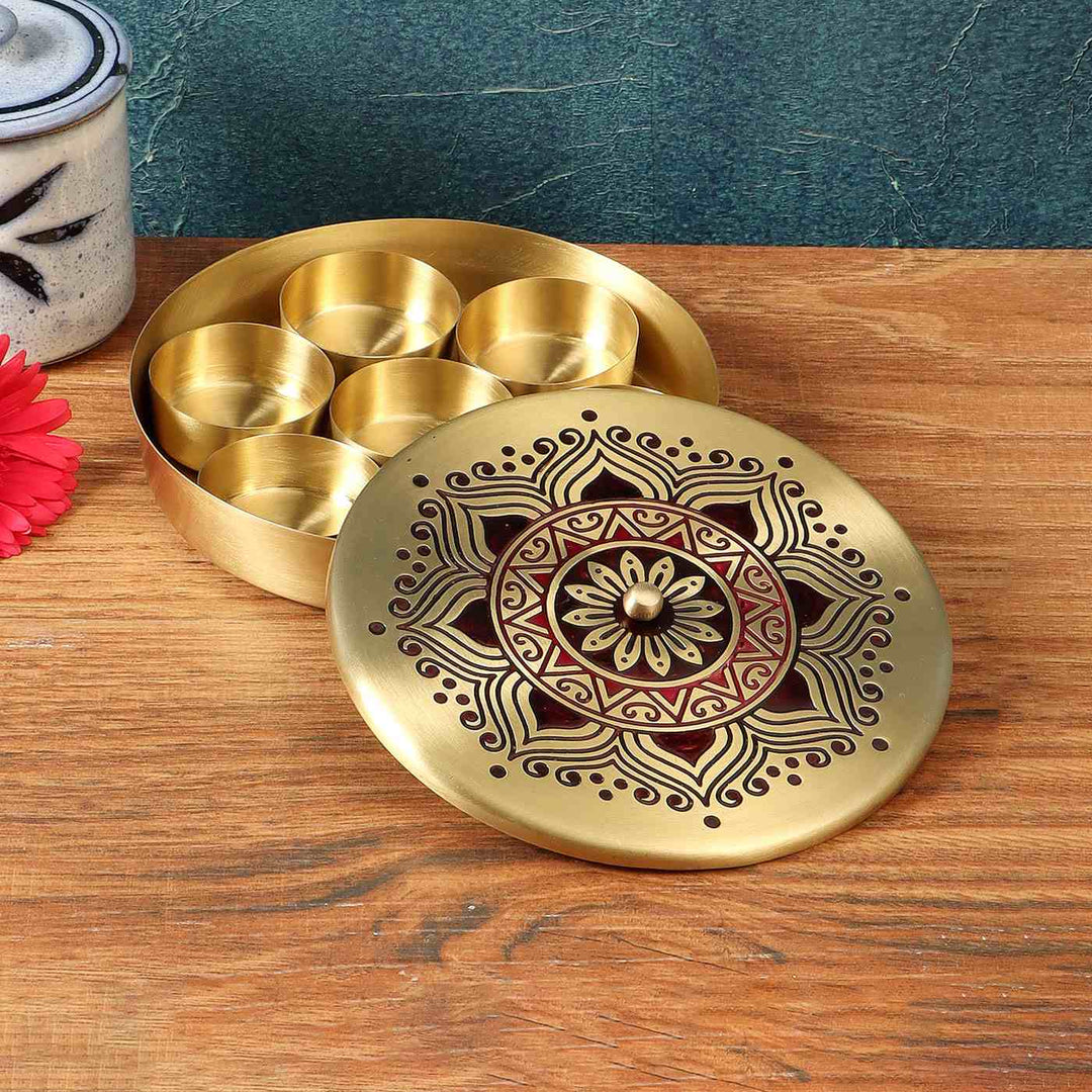 Utsav Handcrafted Brass Masaladan with 7 Bowls