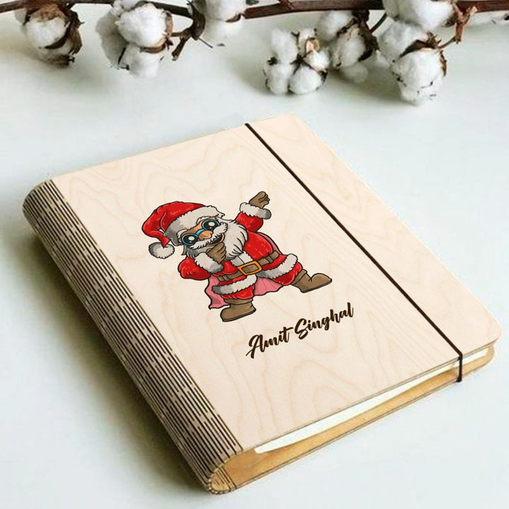 Wooden Personalized Christmas Santa Notebook Binder | A5, 50 Blank Pages, 120 GSM