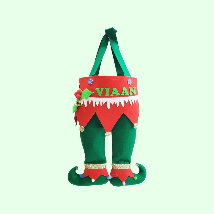 Personalized X Large Red & Green Elf Boot Felt Stocking For Christmas Wall Decoration