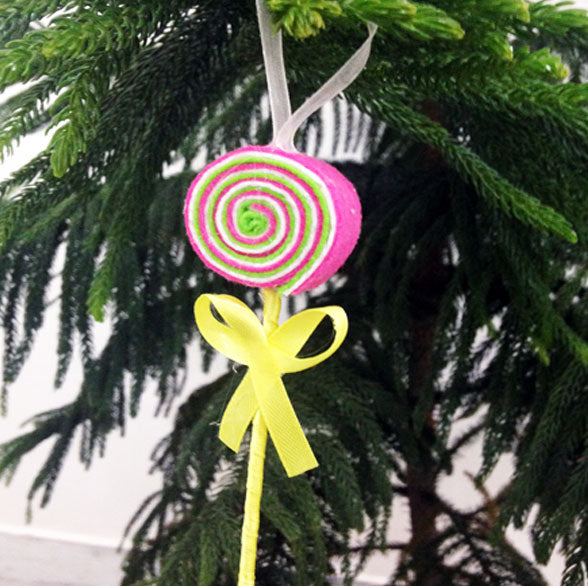 Handcrafted Felt 3D Toffee Candy Lollipop Christmas Ornament | Pack of 6