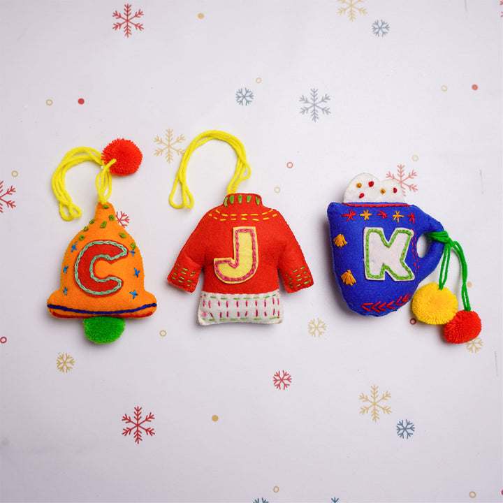 Personalised Hand Embroidered Christmas Ornaments | Set of 3