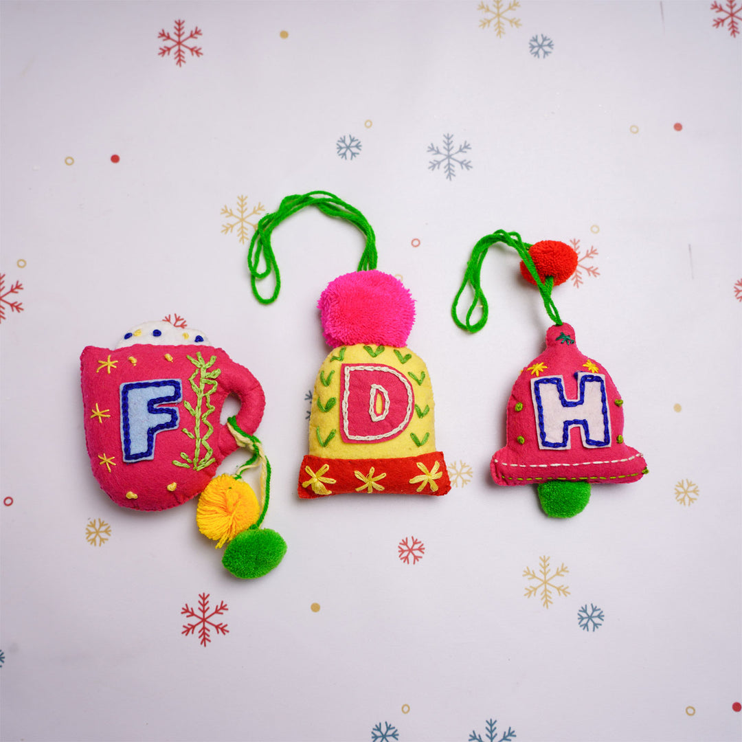 Personalised Hand Embroidered Christmas Ornaments | Set of 3