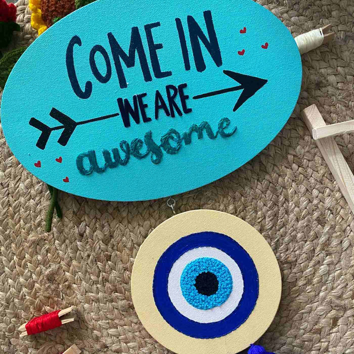 Hand Embroidered Welcome Home Evil Eye Name Plate