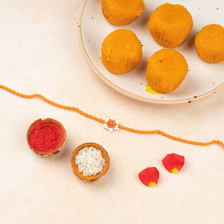 Handcrafted Glass Beads Tara Rakhi With Roli Chawal