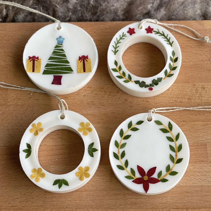 Scented Soy Wax & Pressed Flower Christmas Ornaments | Set of 4