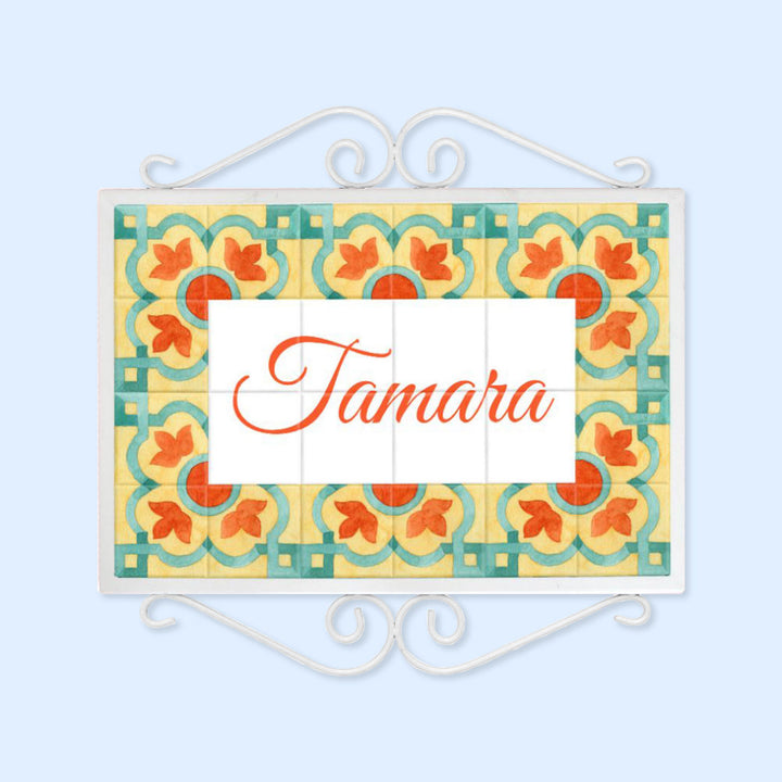 Handpainted Metal Frame Mosaic Style Nameplate