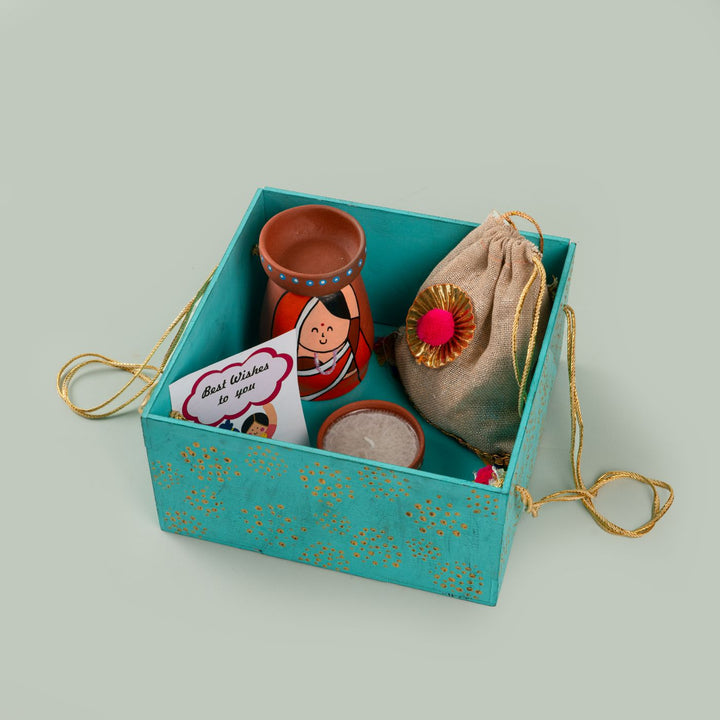 Handpainted Terracotta Tealight Holder & Diya Hamper