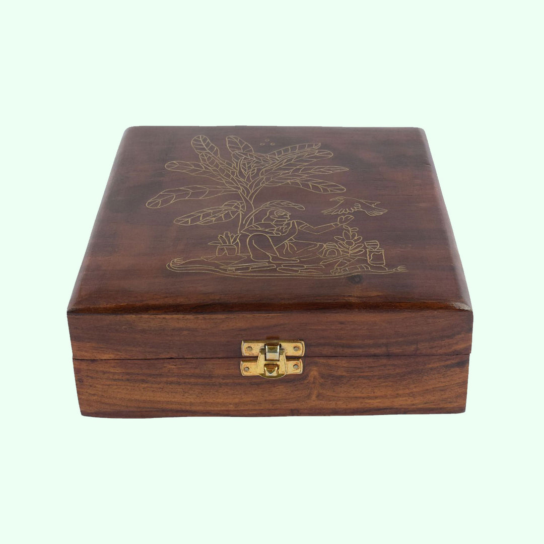 Gold Tarkashi Wooden Festive Gift Box