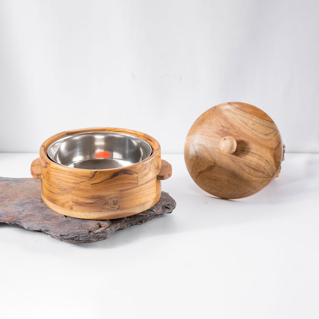 Kapish Teak Wood Hot Pot with Stainless Steel Bowl