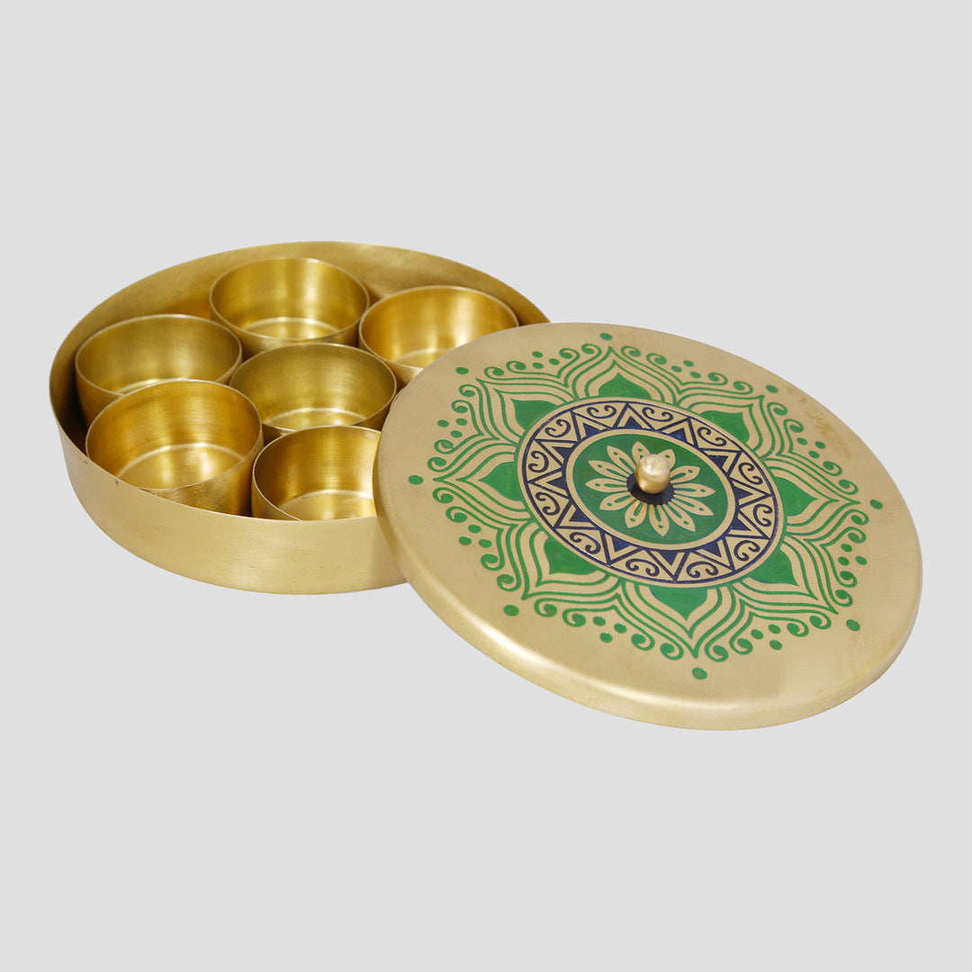 Utsav Handcrafted Brass Masaladan with 7 Bowls