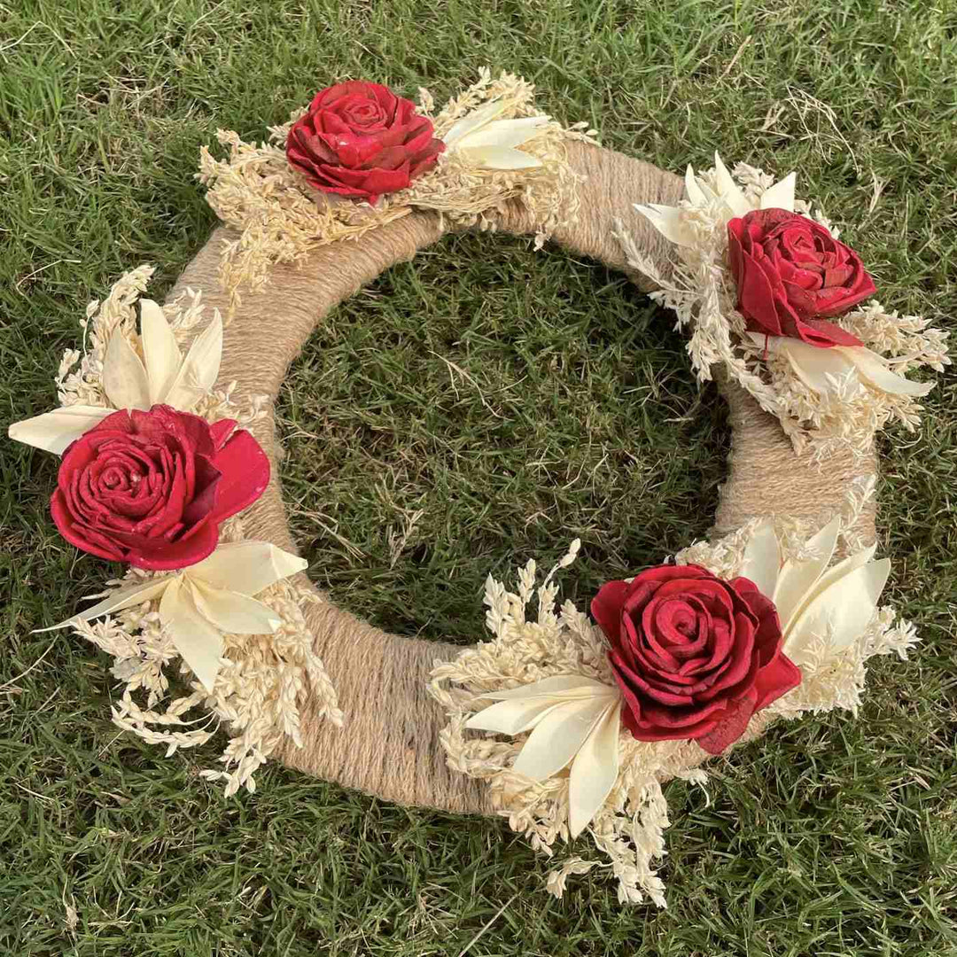 Jute & Paper Flower Floral Wreath